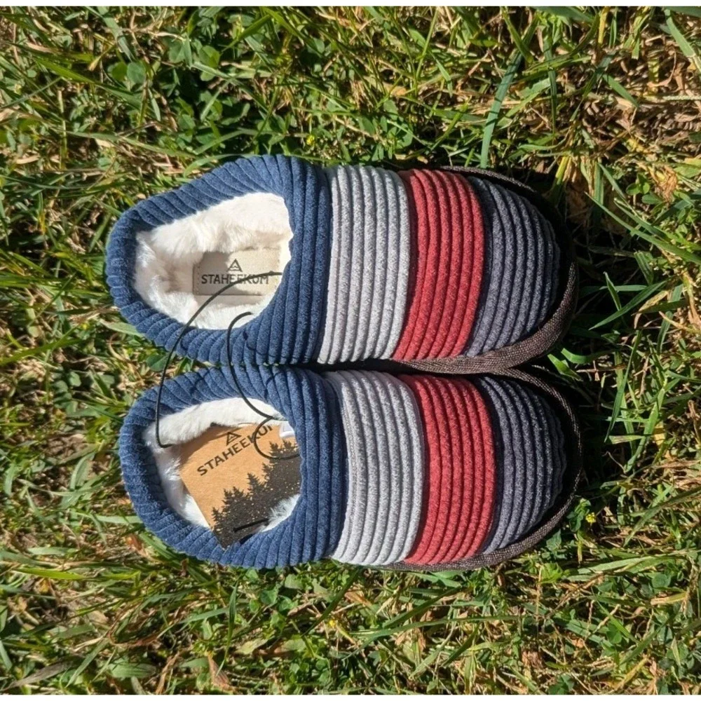 NWT Kids Cozy Corduroy Memory Foam Slippers Striped Staheekum Toddler 10